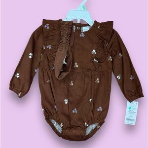 Carters- Floral Corduroy Bubble with Headband